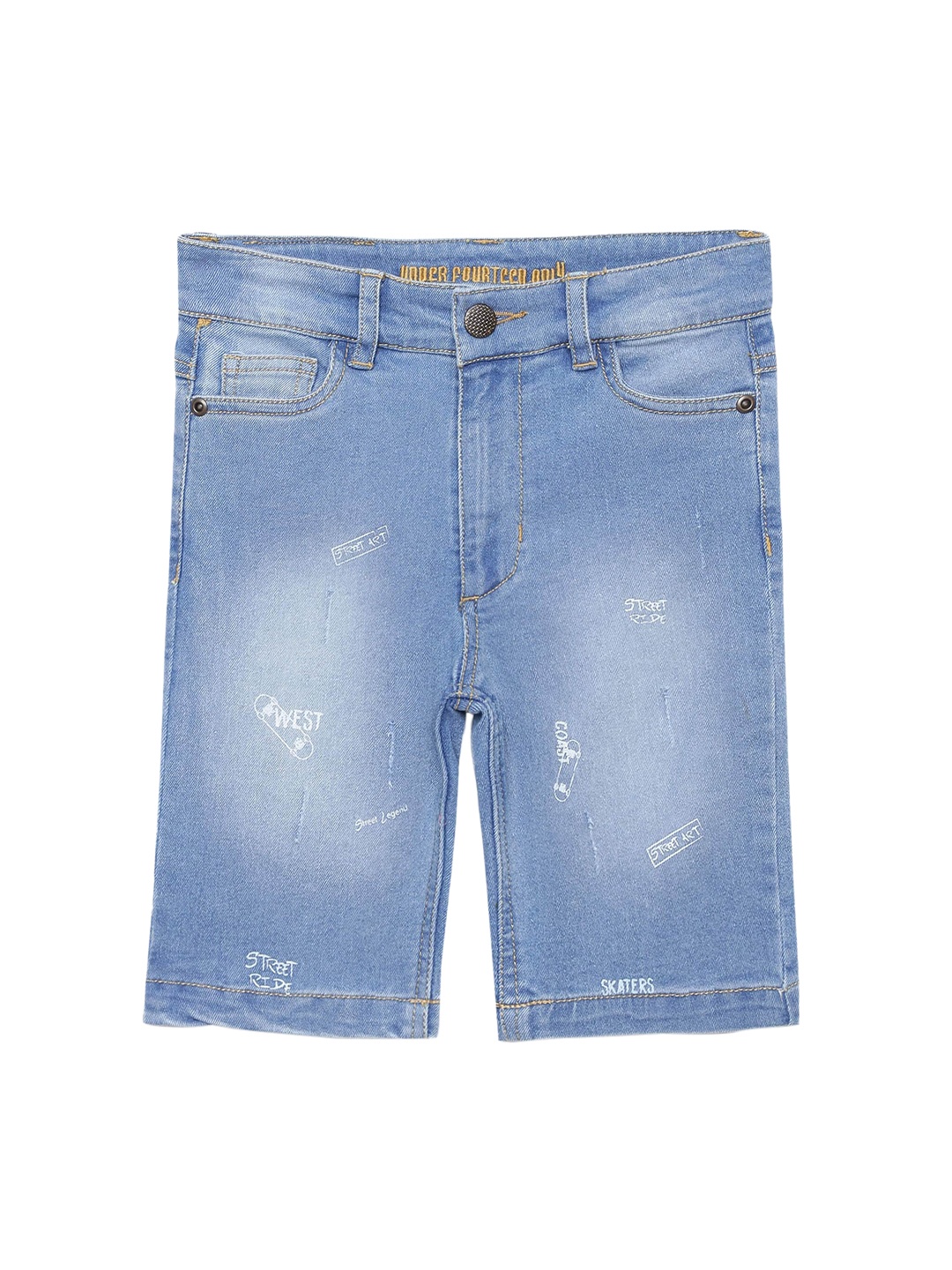 

UNDER FOURTEEN ONLY Boys Blue Printed Denim Shorts