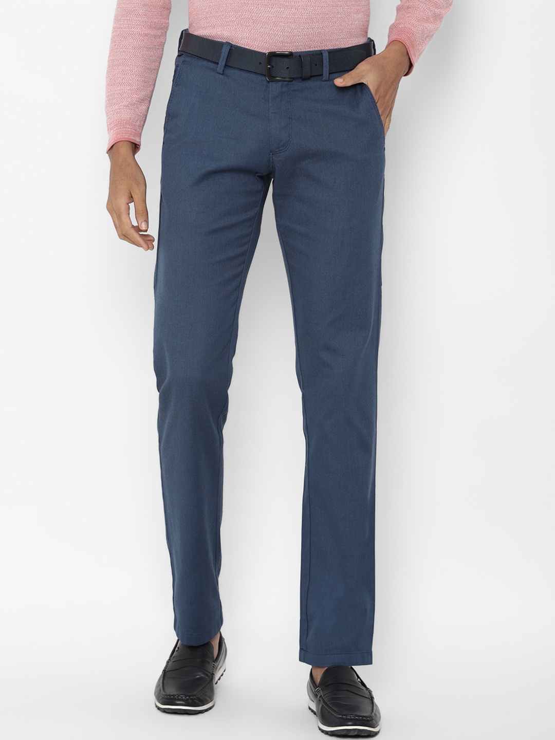 

Allen Solly Men Navy Blue Solid Slim Fit Trousers