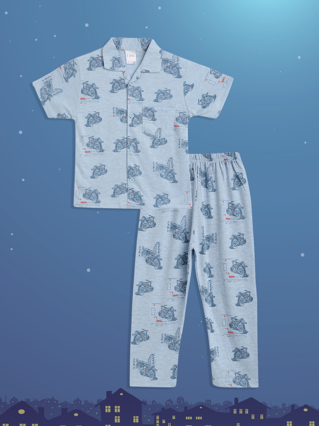 

NAUTI KIDZ Boys Blue Pure Cotton Bike Printed Pyjamas Set