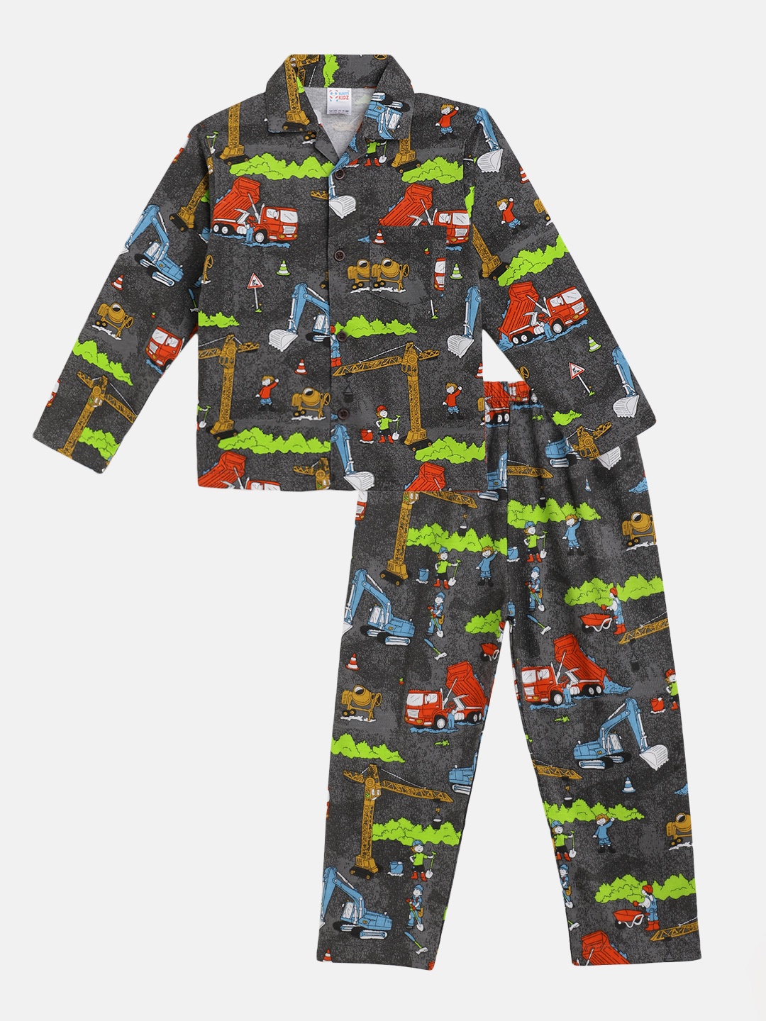 

NAUTI KIDZ Boys Charcoal Grey & Green Cotton Printed Pyjamas Set