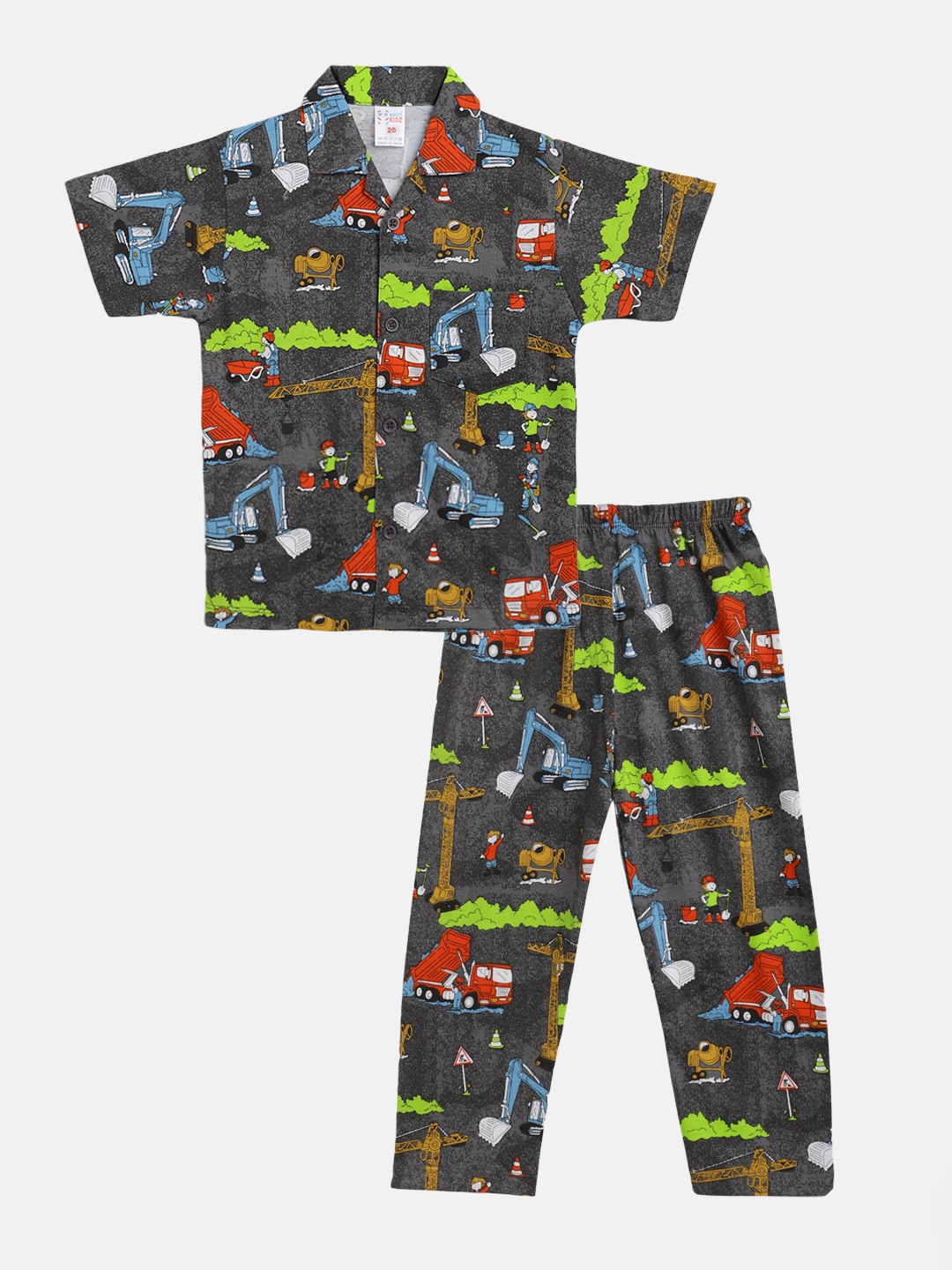 

NAUTI KIDZ Boys Charcoal Grey & Green Cotton Printed Pyjamas Set