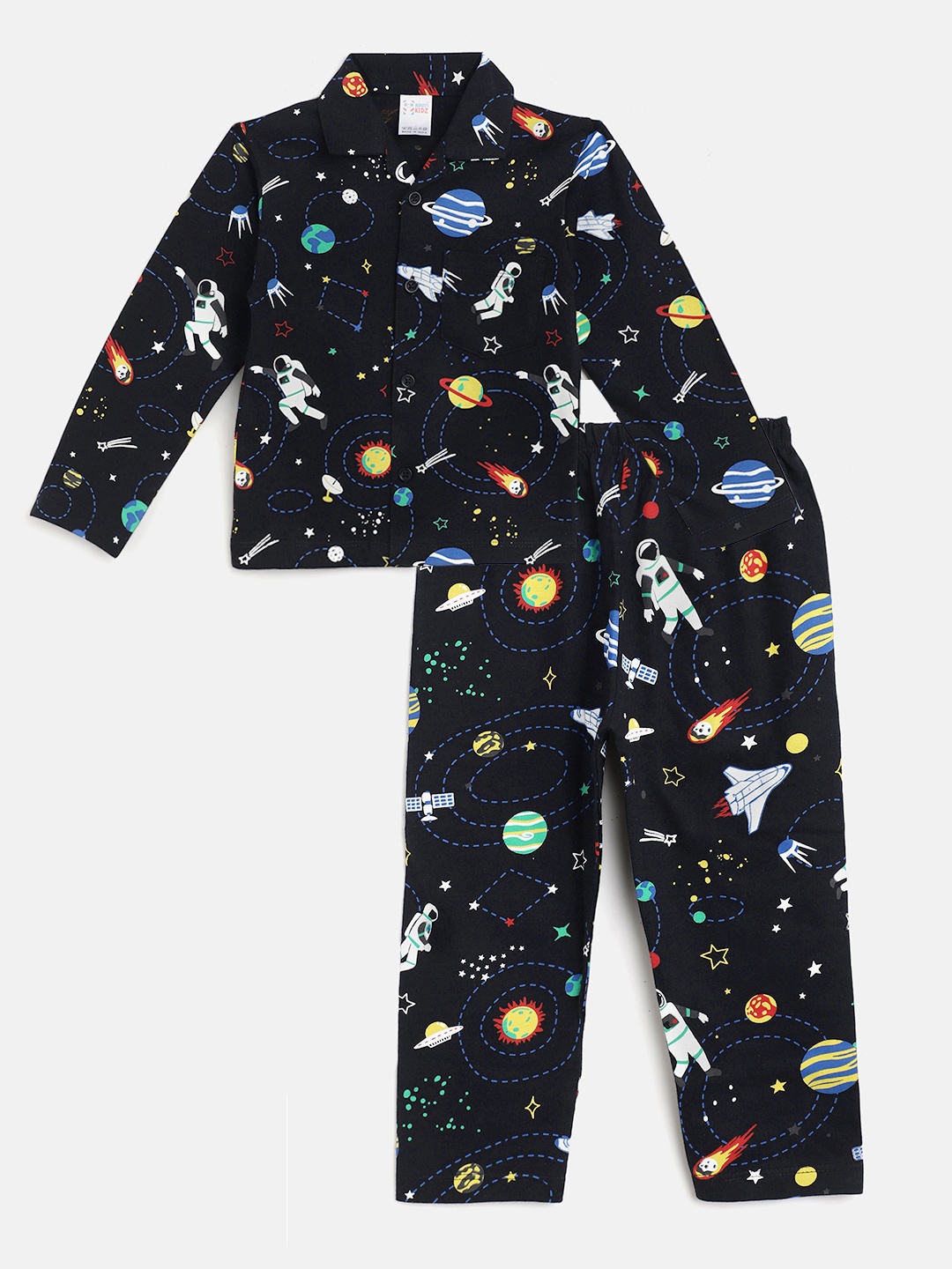 

NAUTI KIDZ Boys Navy Blue & White Space Print Pure Cotton Pyjamas Set