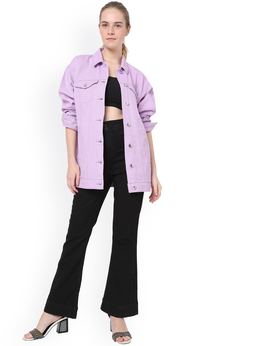 

Vero Moda Women Lavender Solid Lightweight Longline Cotton Denim Jacket