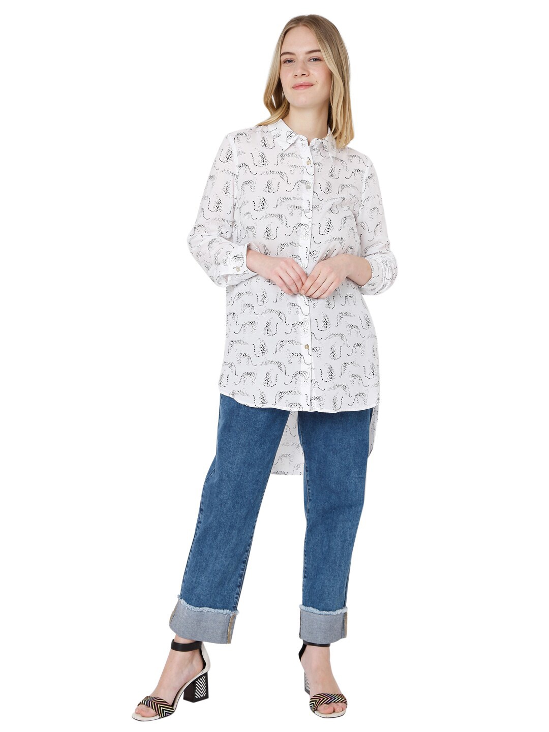 

Vero Moda Women White & Black Printed Casual Shirt