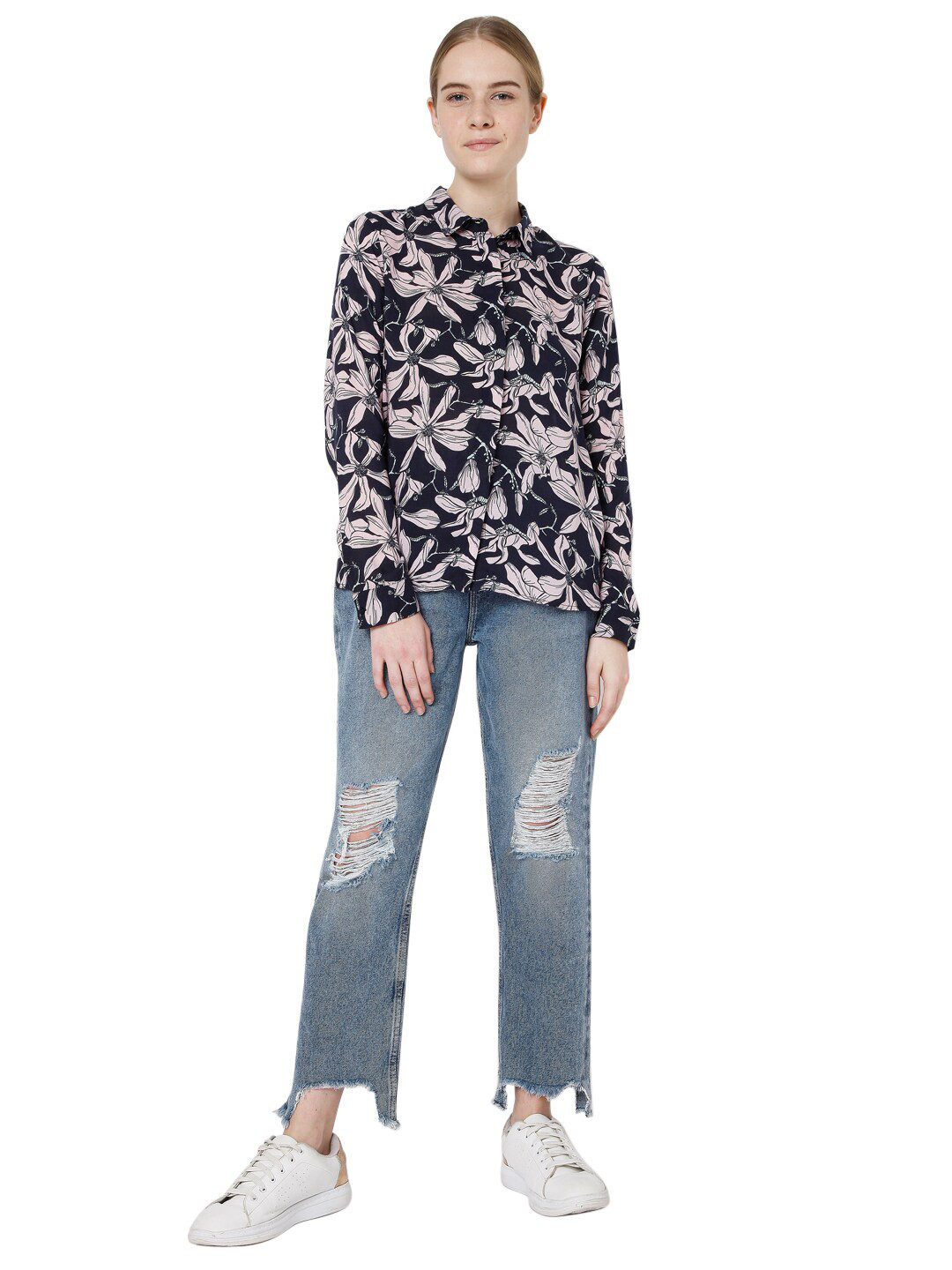 

Vero Moda Women Navy Blue Printed Casual Shirt