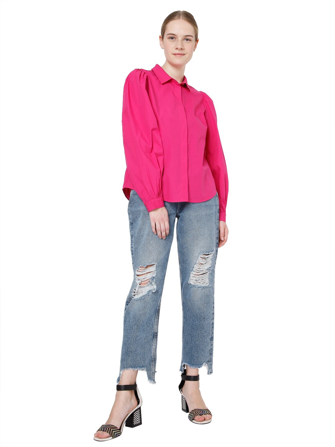 

Vero Moda Women Fuchsia Pink Casual Shirt
