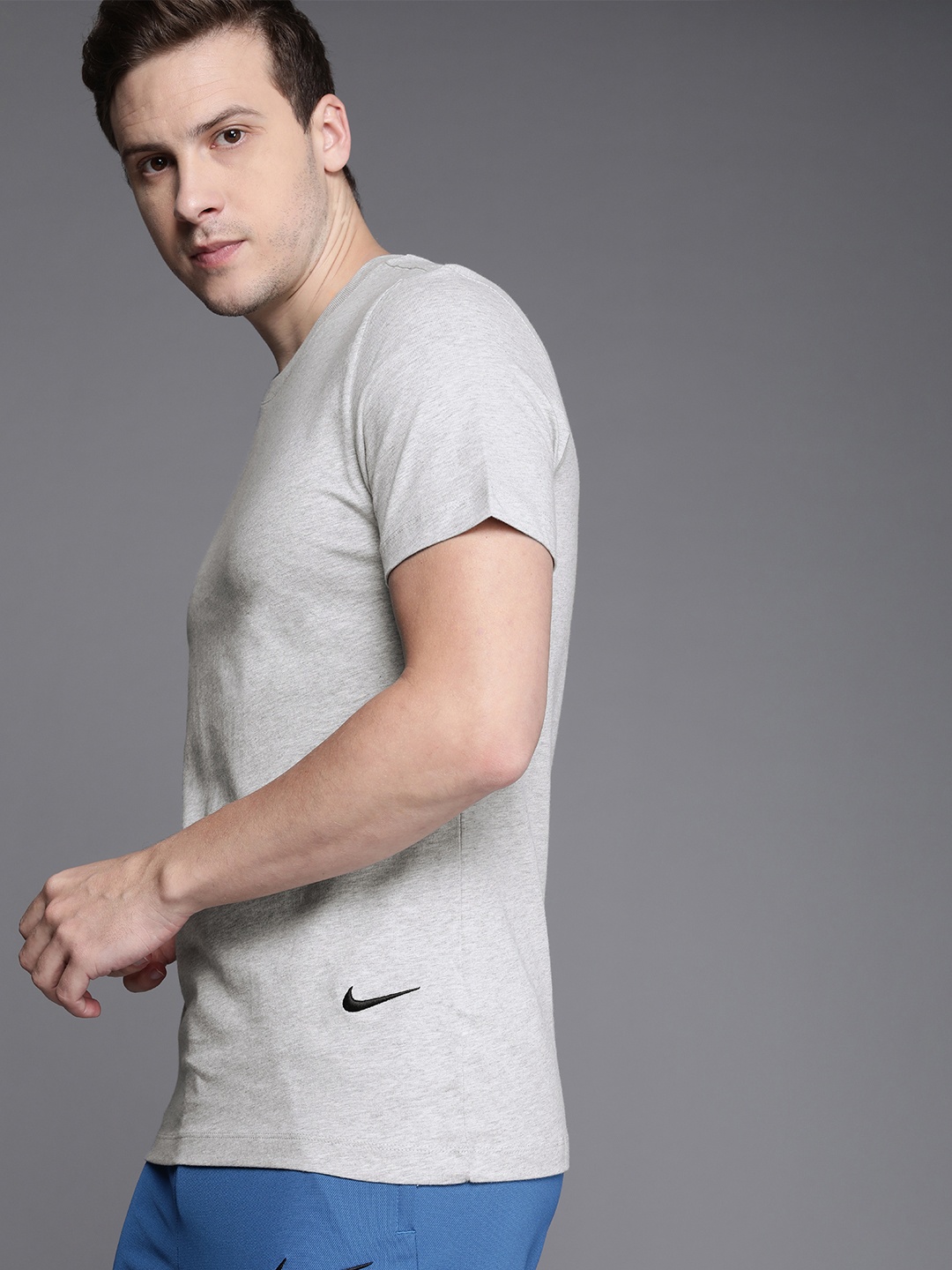 

Nike Men Grey Melange Solid Round-Neck Pure Cotton T-shirt