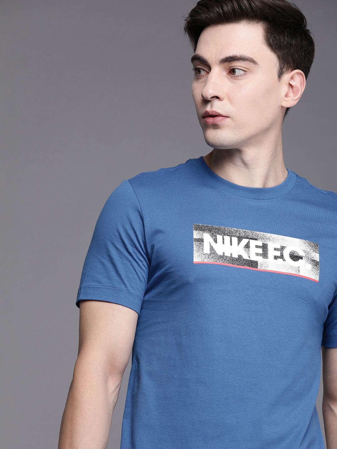 

Nike Men Blue Typography Printed SEASONAL BLOCK Football T-shirt