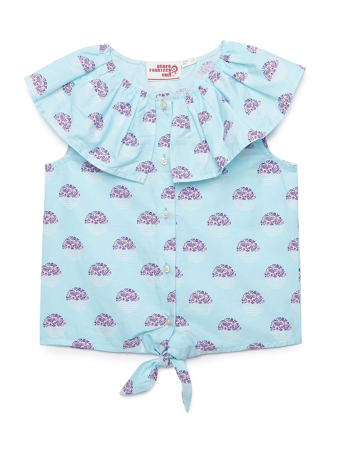 

UNDER FOURTEEN ONLY Blue & Pink Printed Ruffles Shirt Style Top