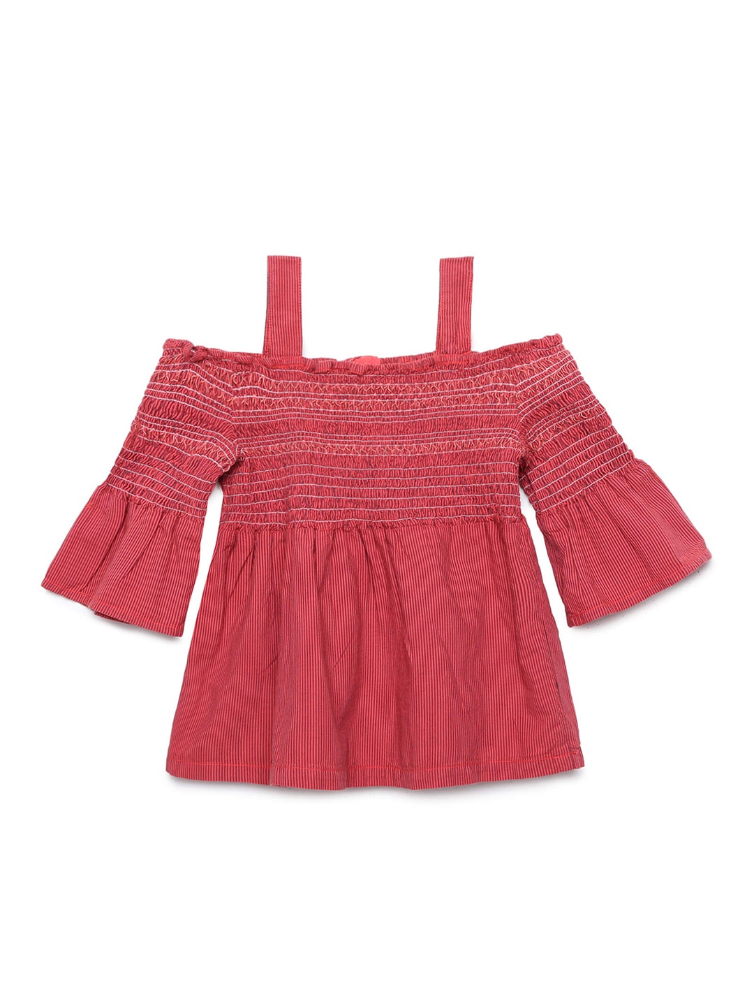 

UNDER FOURTEEN ONLY Girls Red Self Design Top