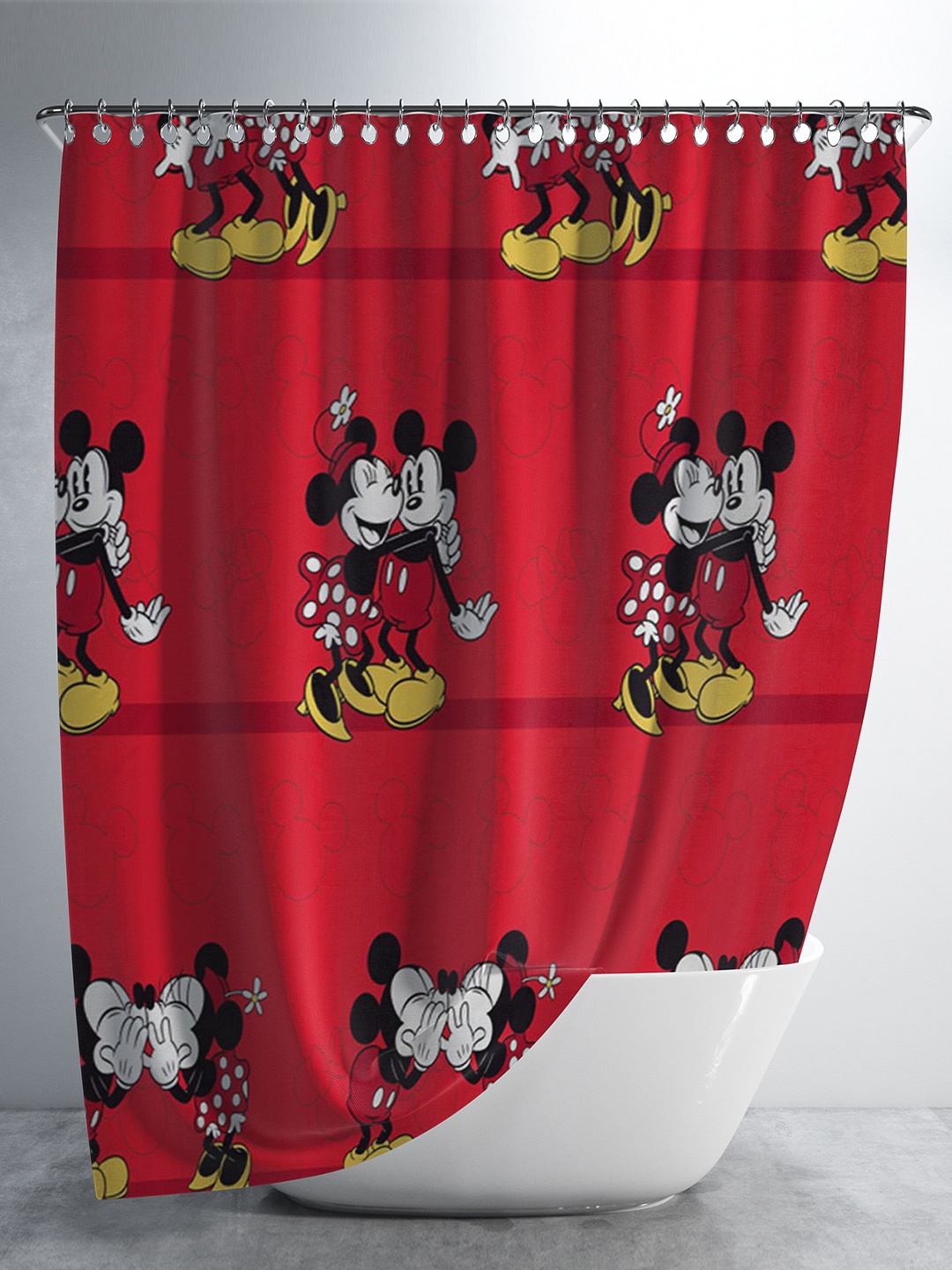 

YK Red Mickey & Minnie Printed Waterproof Polyester Shower Curtain with 12 Hooks