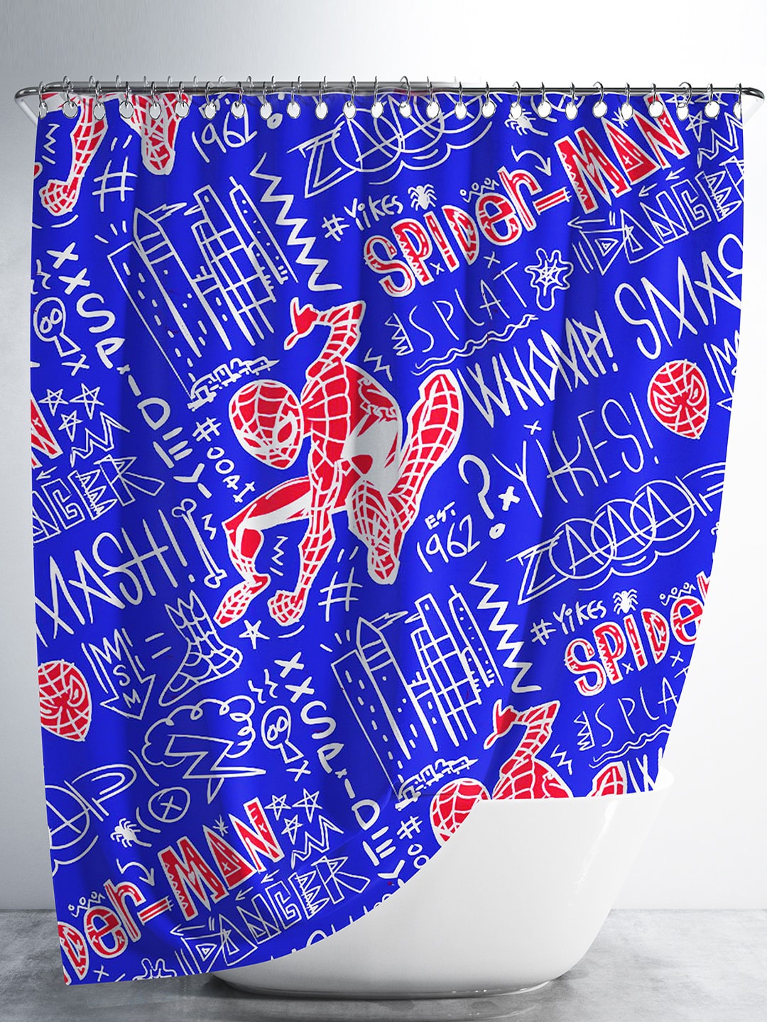 

YK Blue & Red Spiderman Printed Waterproof Shower Curtain