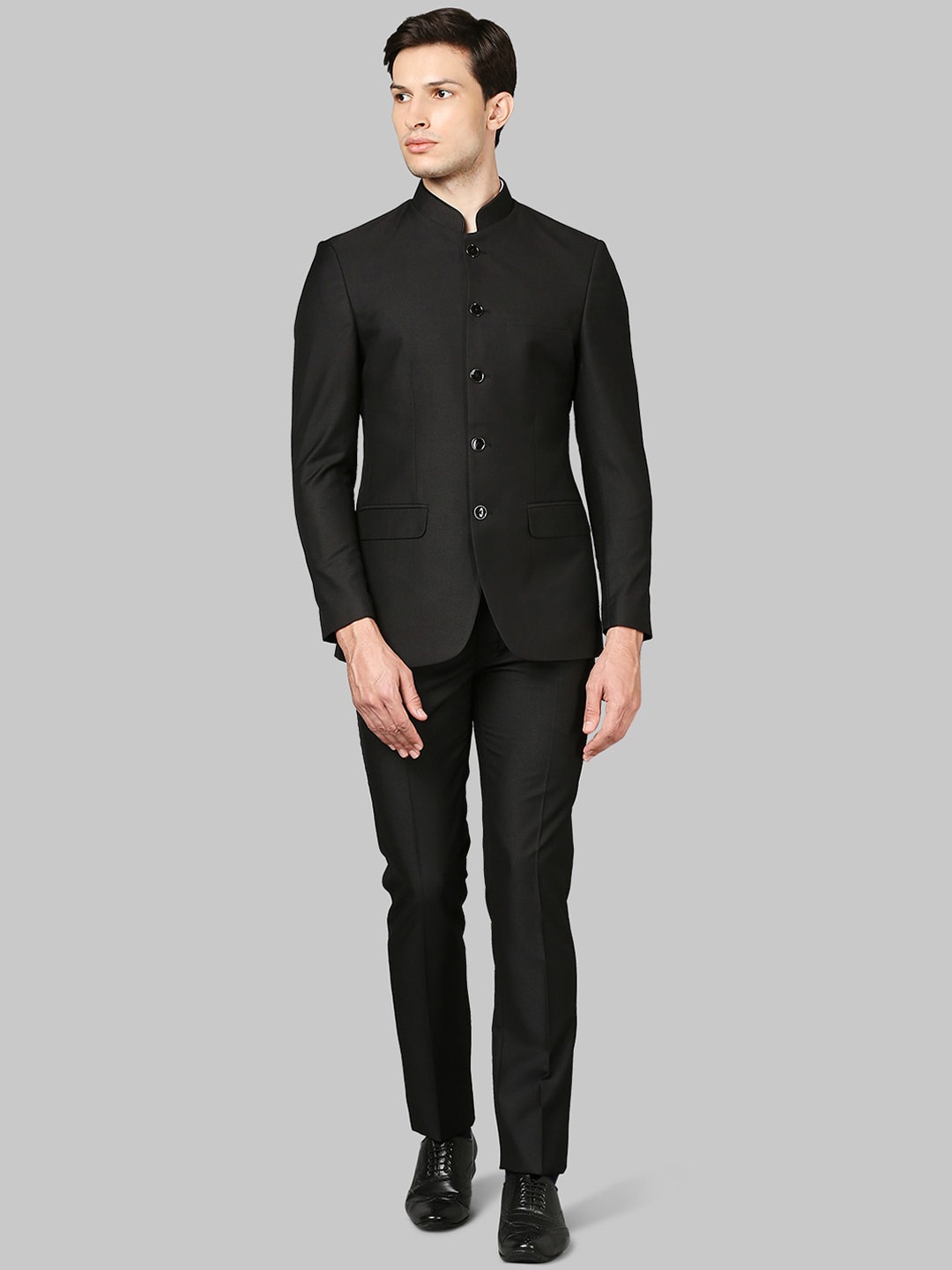 

Raymond Men Black Solid Slim Fit Bandgala 2-Piece Formal Suit