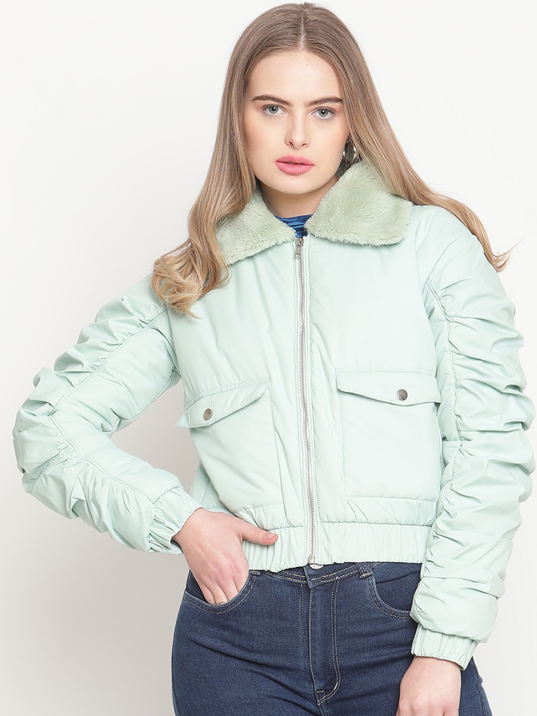 

ELLE Women Blue Crop Tailored Jacket