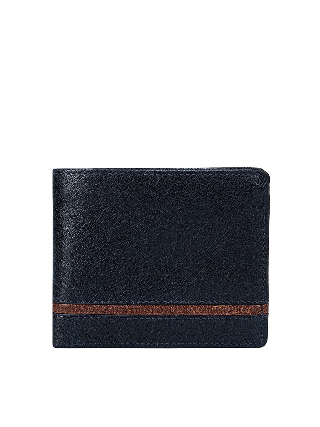 

Da Milano Men Blue & Brown Textured Leather Two Fold Wallet