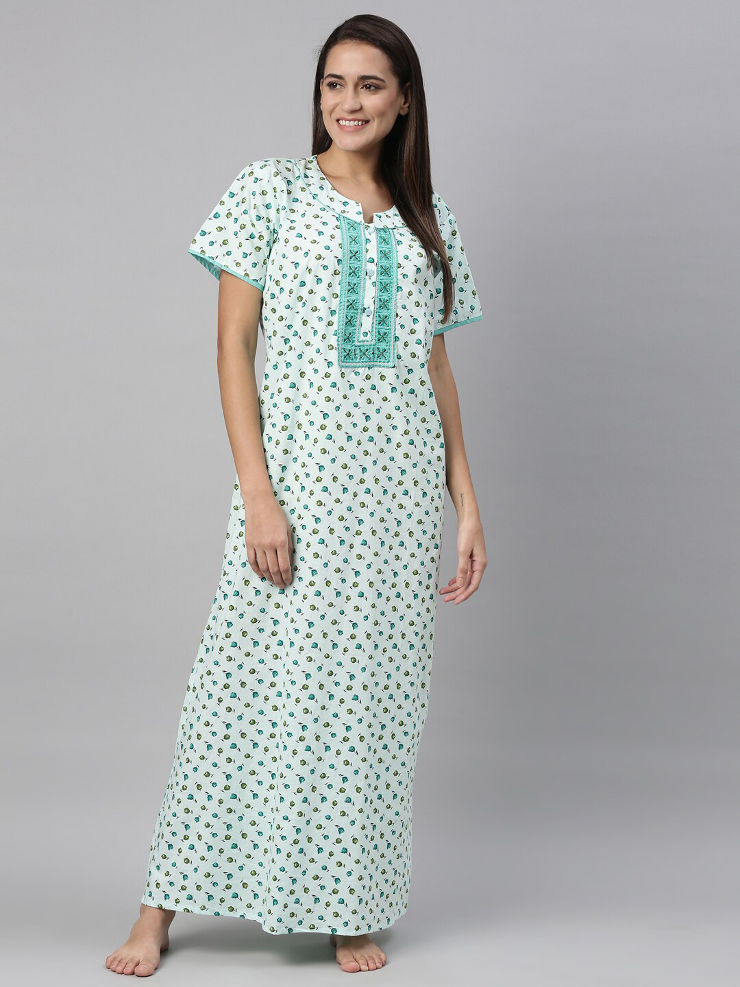 

TRUNDZ Green Printed Organic Cotton Maxi Nightdress