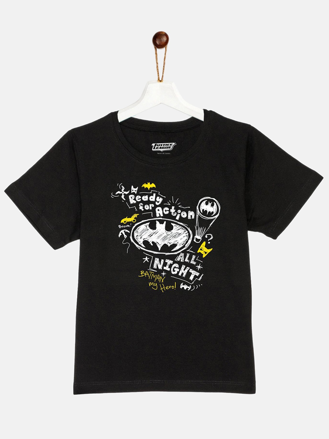 

YK Justice League Boys Black Batman Printed Cotton T-shirt