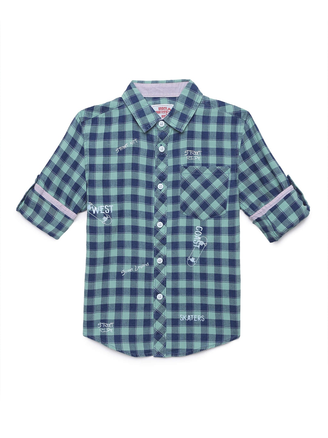 

UNDER FOURTEEN ONLY Boys Green Buffalo Checked Cotton Casual Shirt