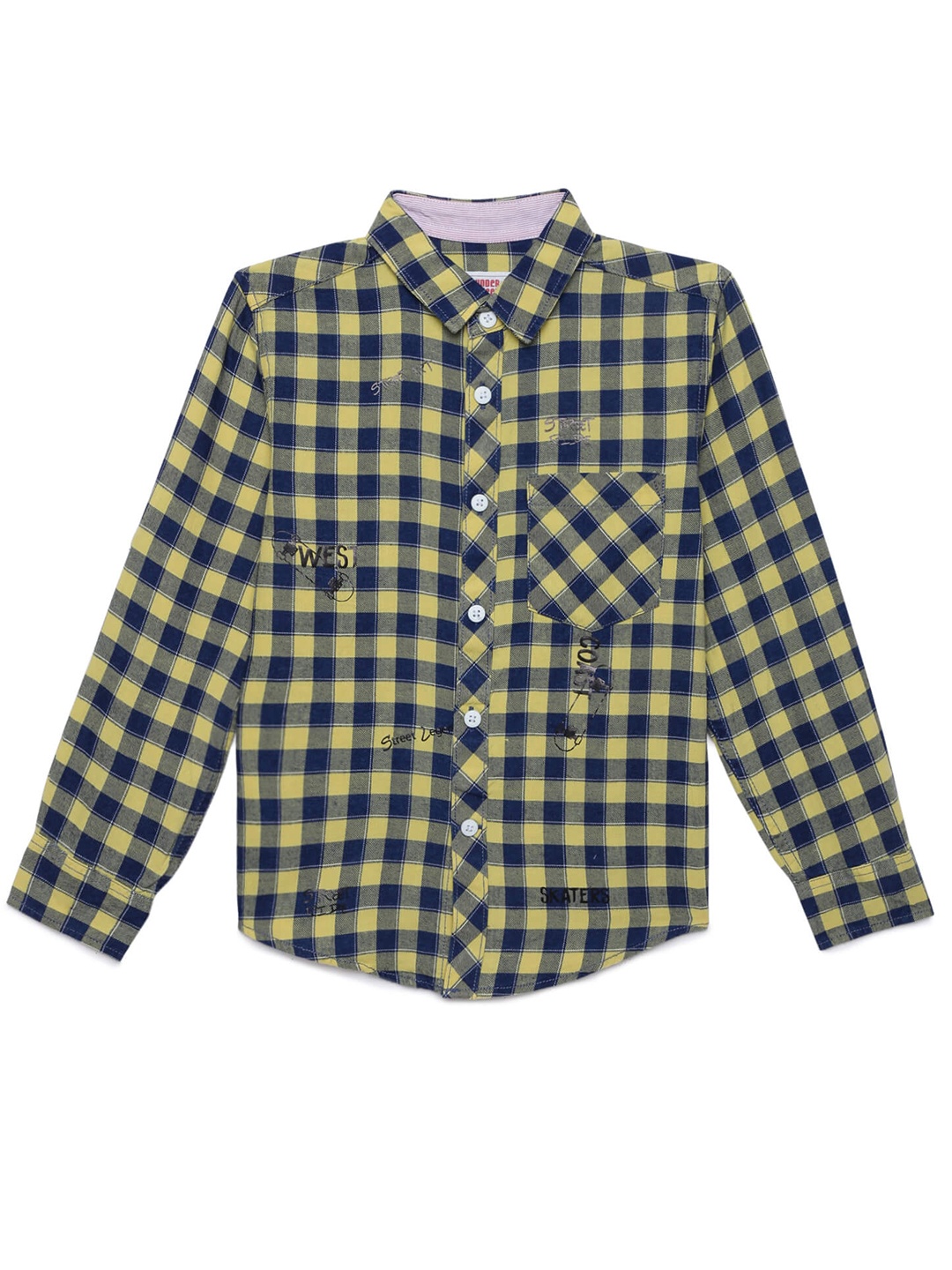 

UNDER FOURTEEN ONLY Boys Yellow Gingham Checks Checked Casual Shirt