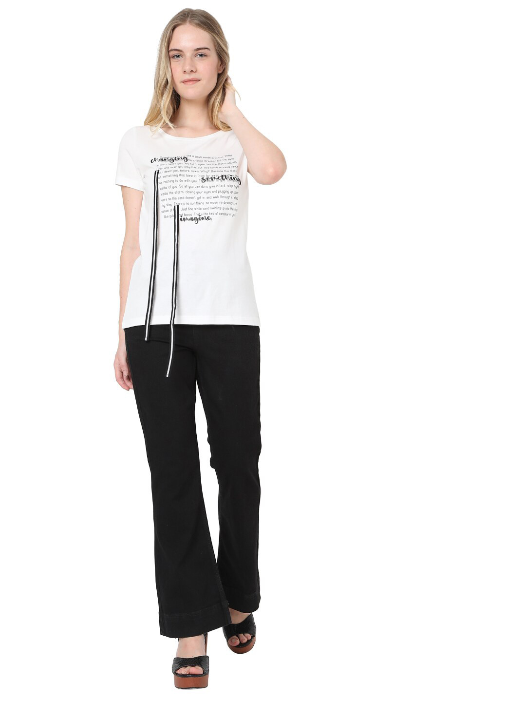 

Vero Moda Women White Typography Printed T-shirt