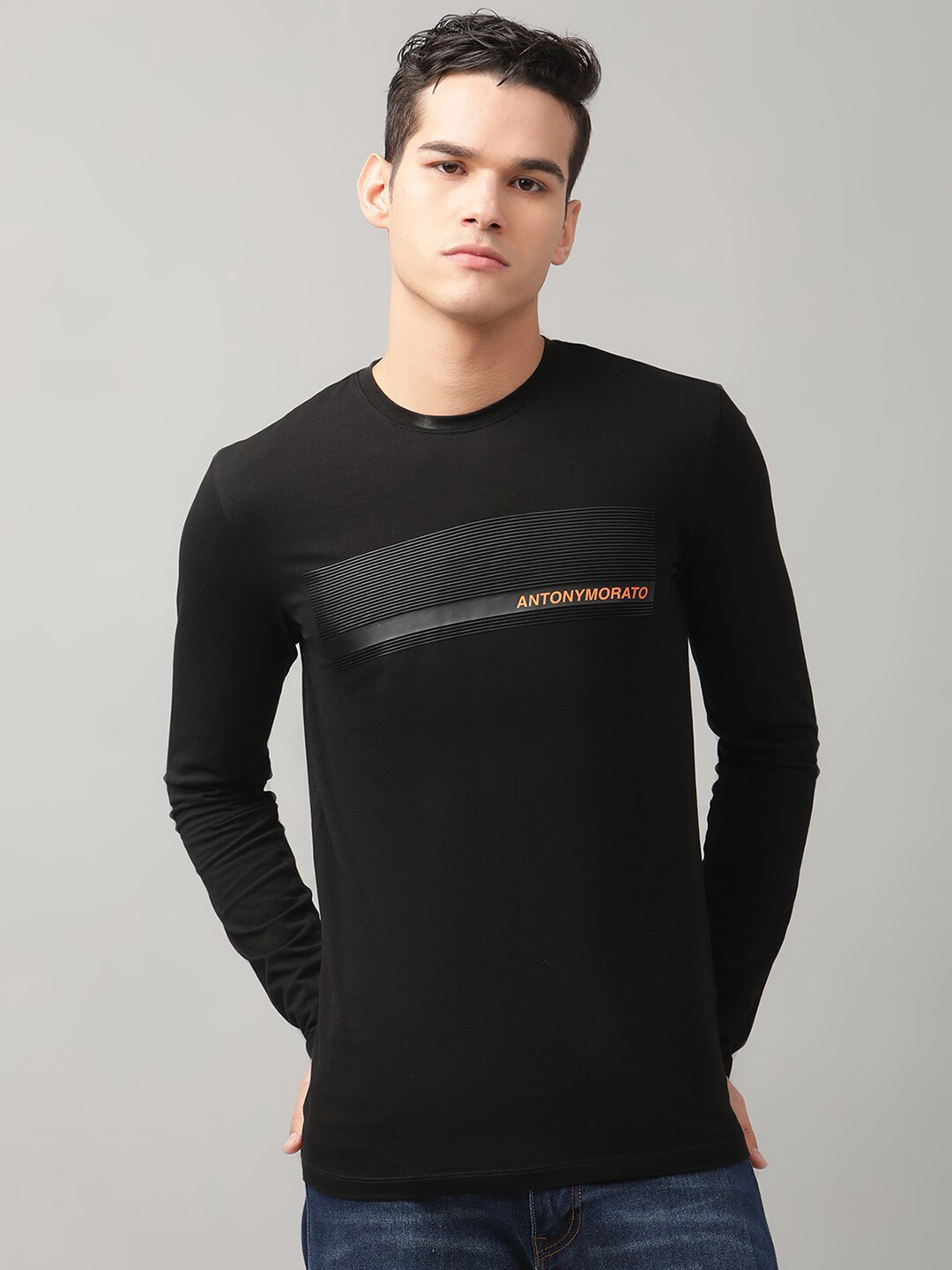 

Antony Morato Men Black Striped Slim Fit T-shirt