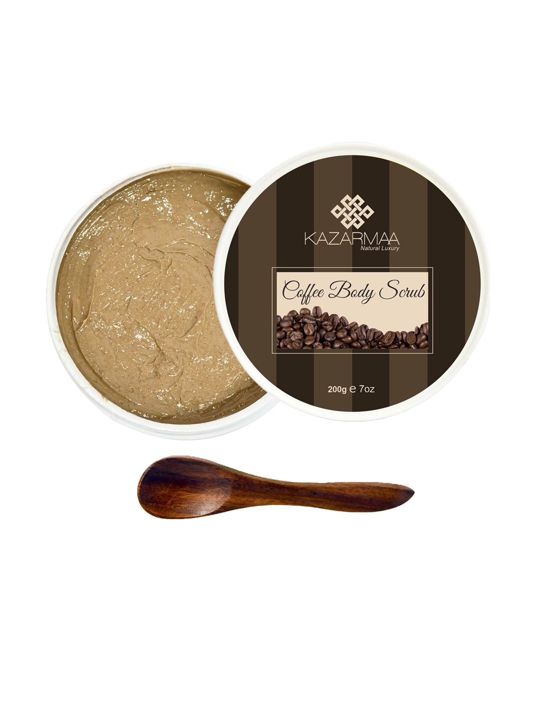 

KAZARMAA Exfoliating De-Tan - Cellulite Reducing Coffee Body Scrub with Wooden Spoon, Brown