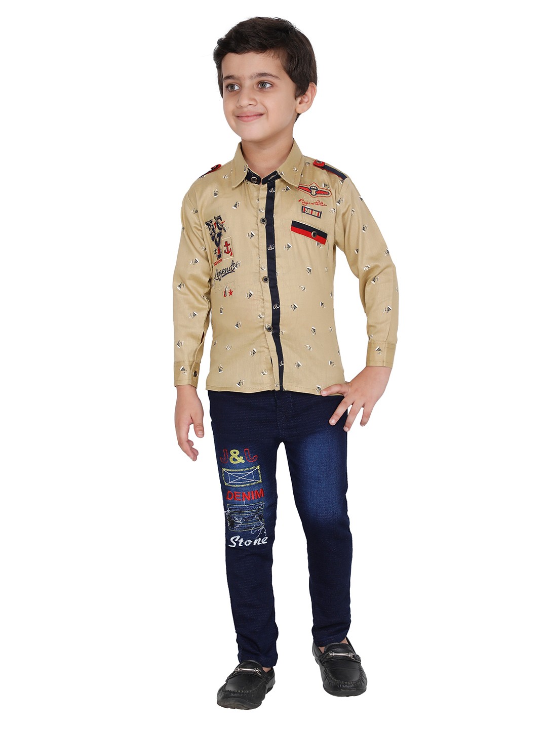 

FOURFOLDS Boys Beige & Blue Shirt with Pyjamas