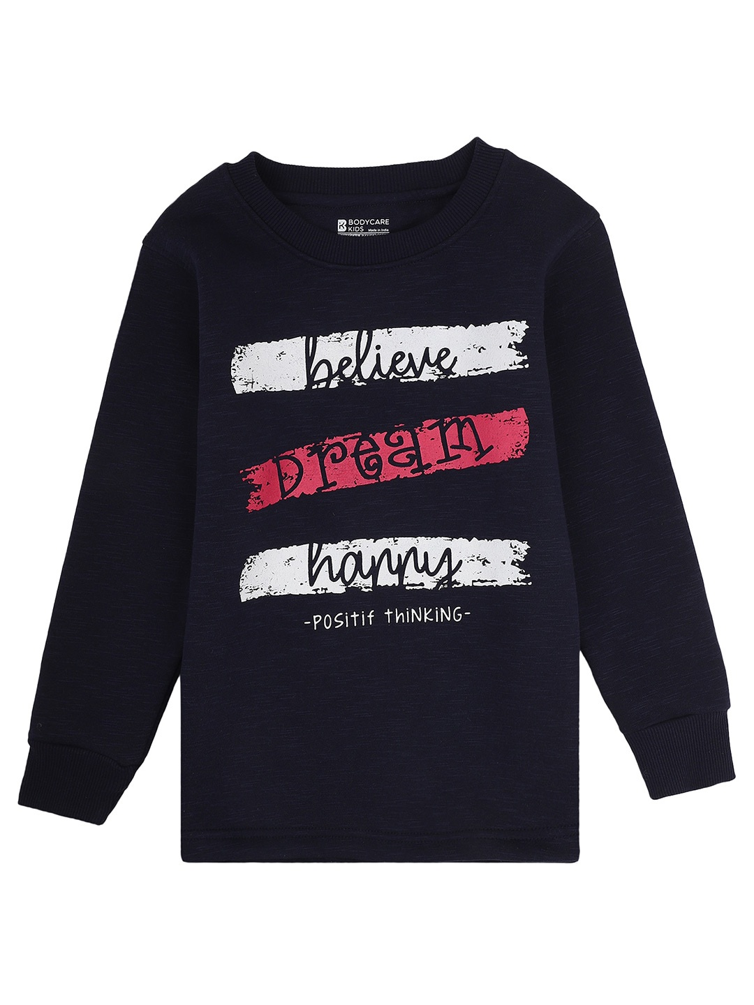 

PROTEENS Girls Navy Blue Typography Printed Cotton T-shirt
