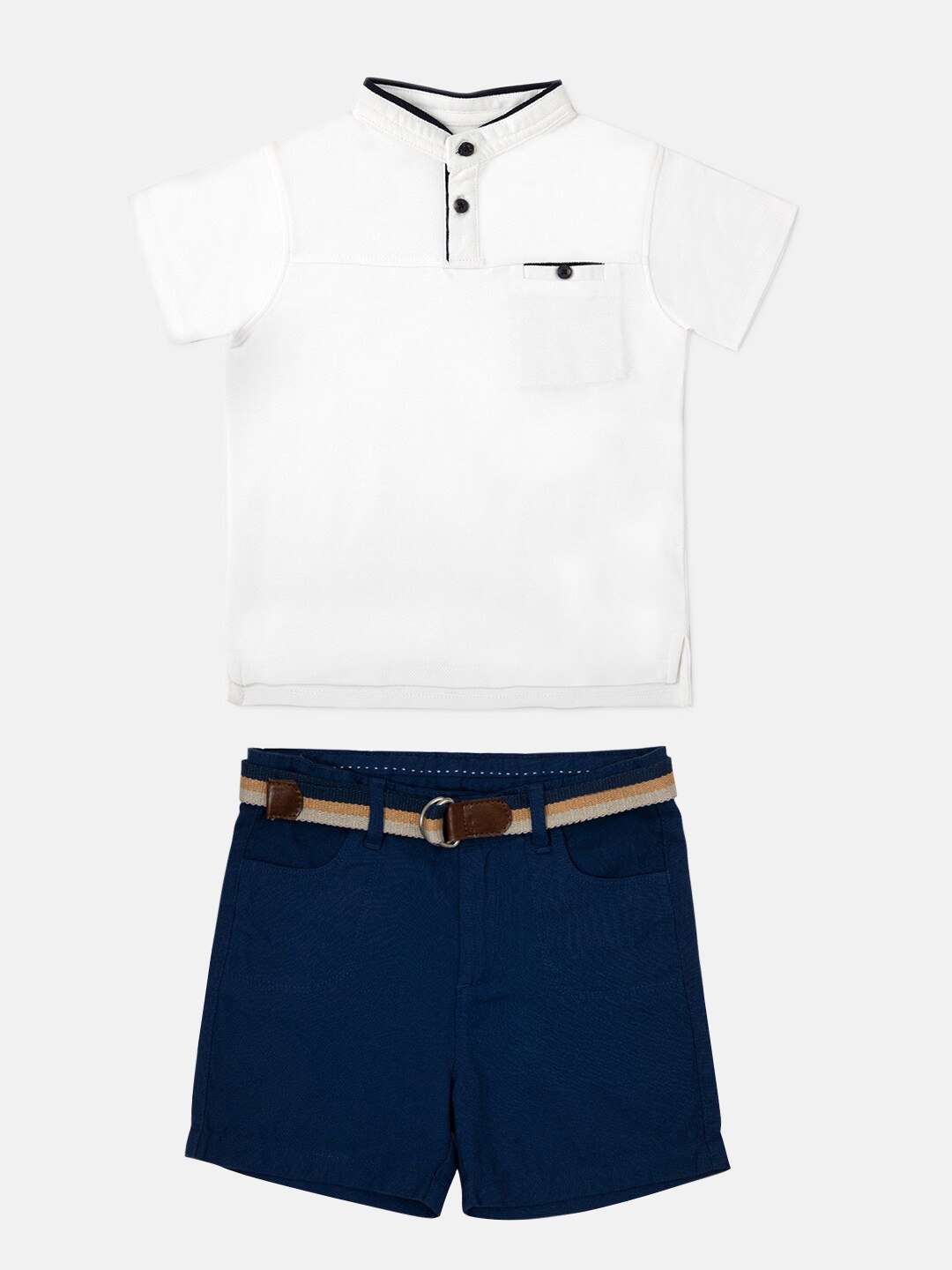 

Softsens Boys White & Navy Blue T-shirt with Shorts