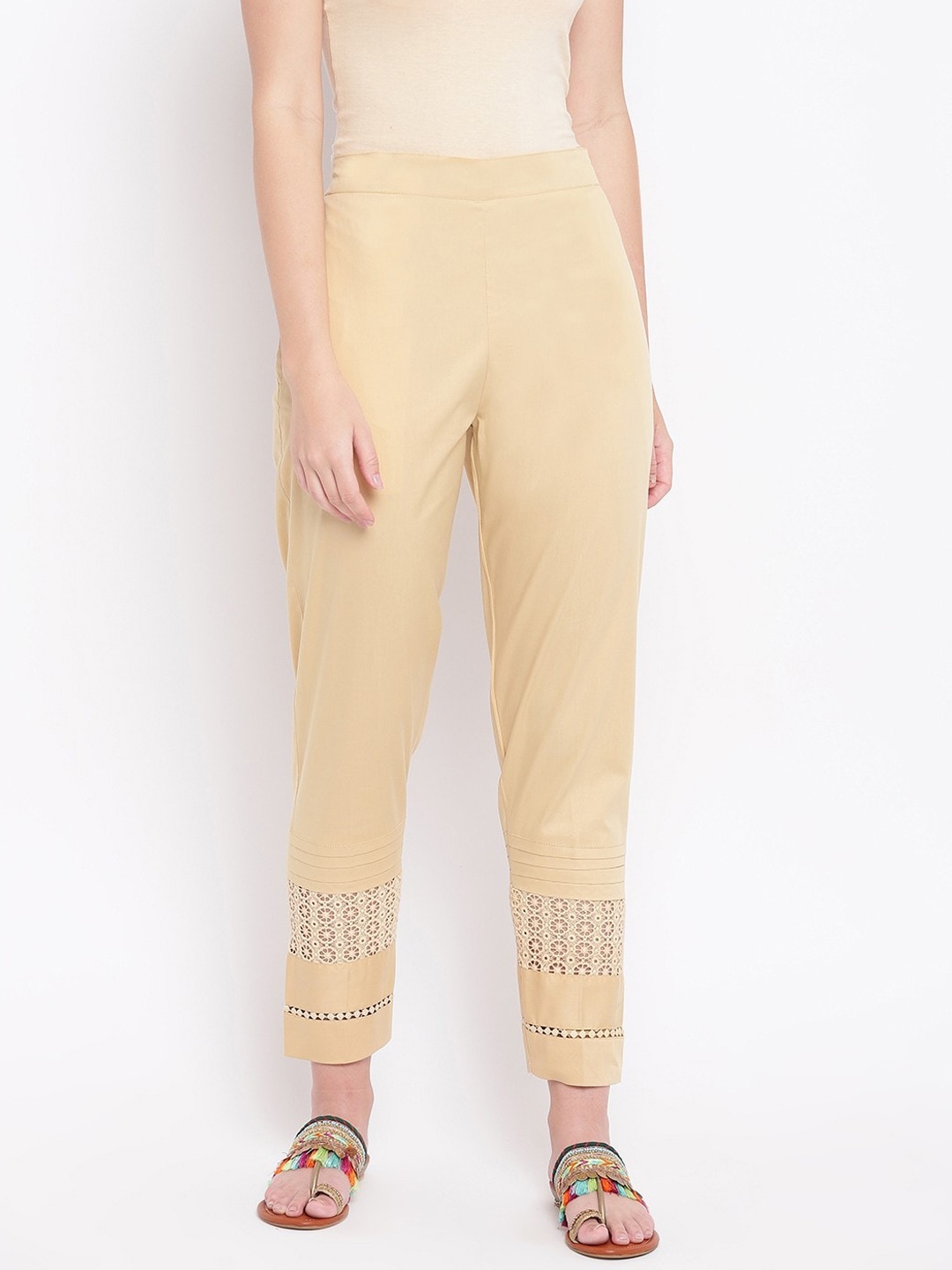

RIVI Women Gold-Toned Easy Wash Pure Cotton Trousers