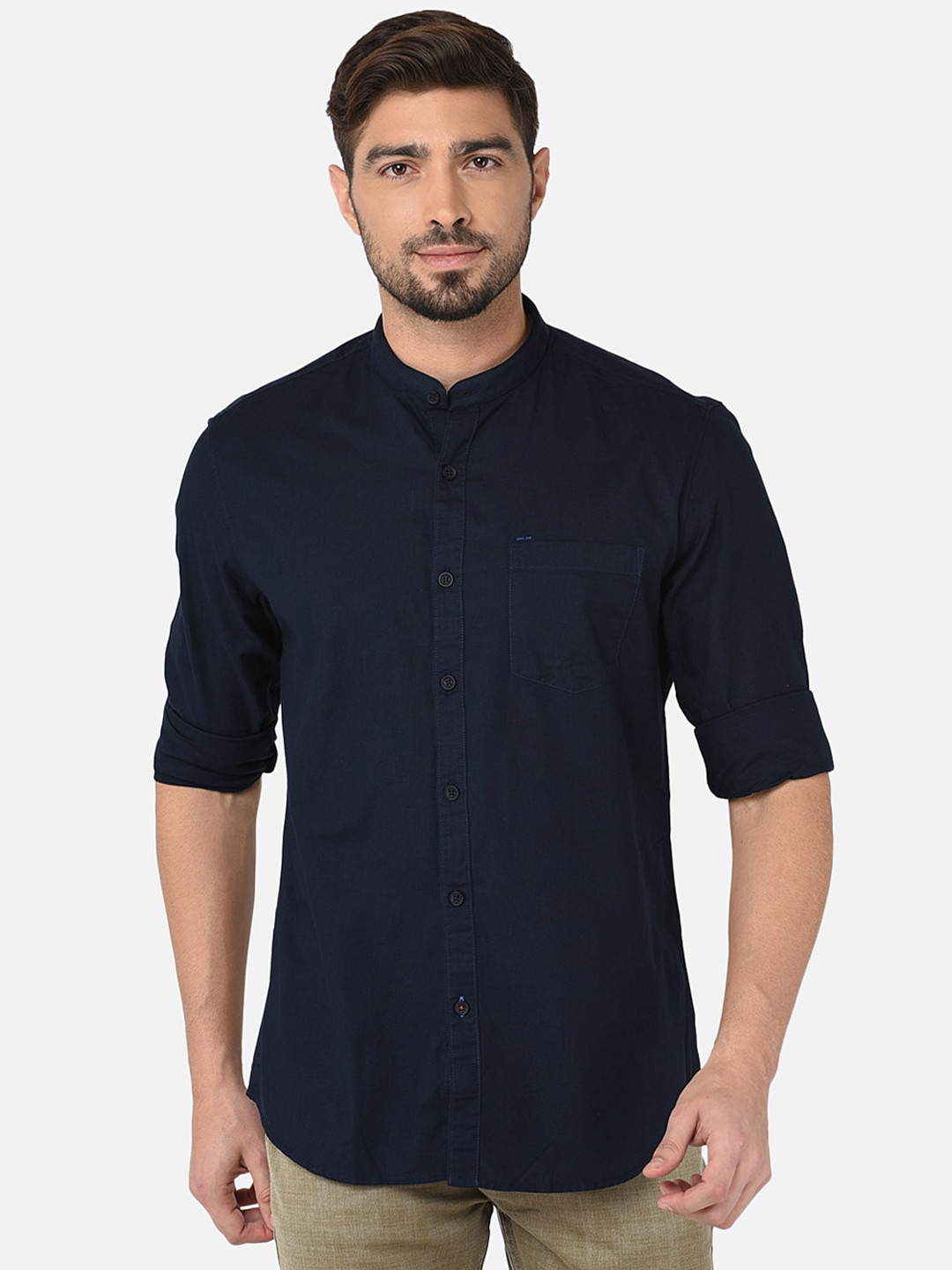 

Oxemberg Men Navy Blue Classic Slim Fit Cotton Casual Shirt