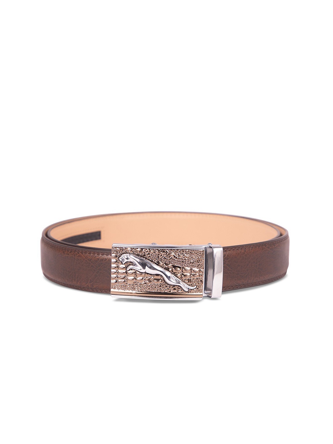 

BANGE Men Brown Textured Genuine Leather Belt With Crocodile Head Imprint Buckle