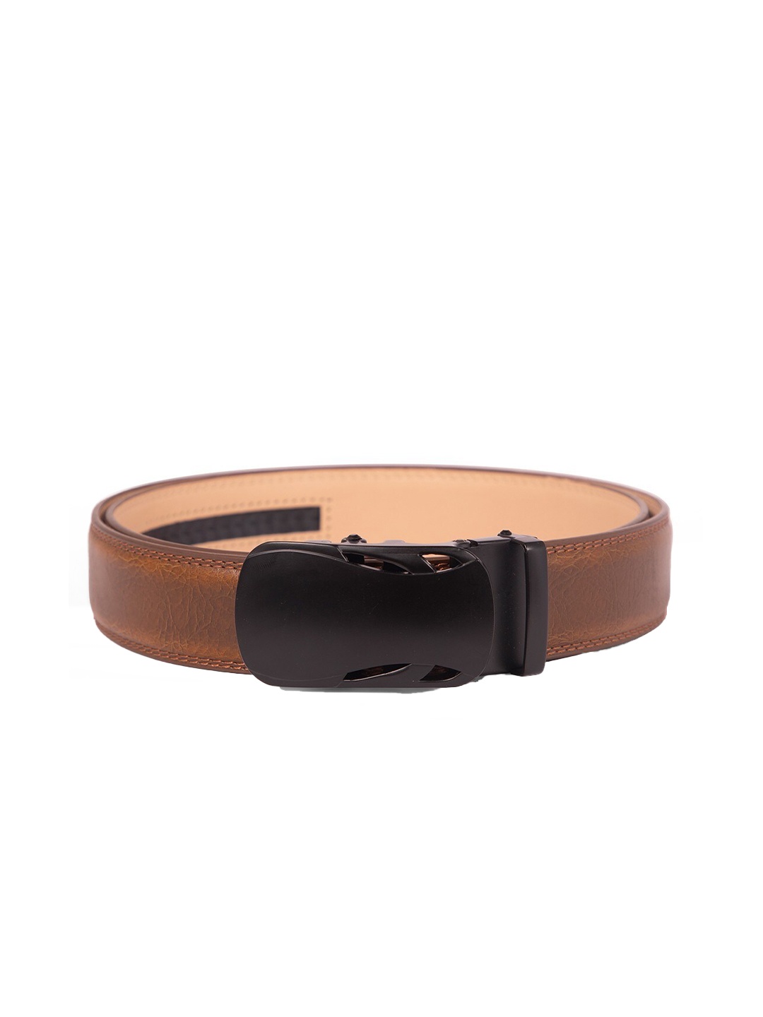 

BANGE Men Yellow Textured Genuine Leather Belt, Brown