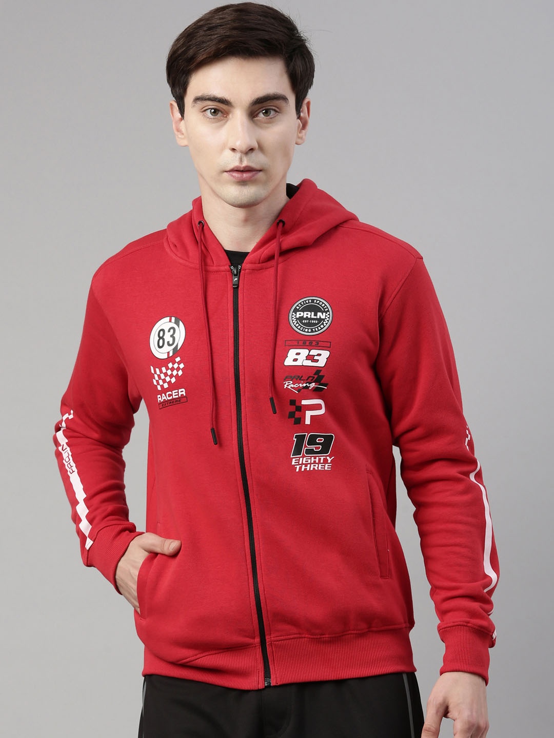 

Proline Men Red Printed Hooded Sweatshirt