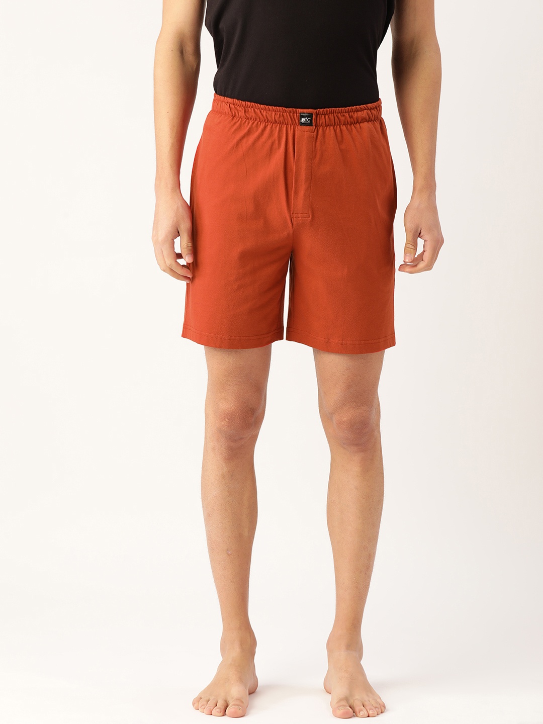 

ETC Men Rust Red Solid Pure Cotton Lounge Shorts