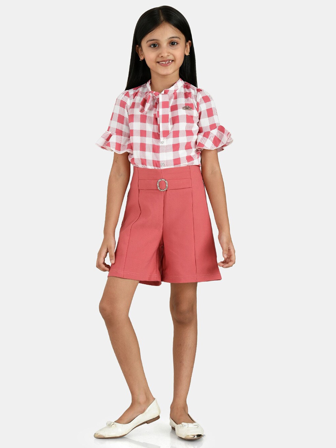 

Peppermint Girls Mauve & White Checked Top with Shorts clothing set