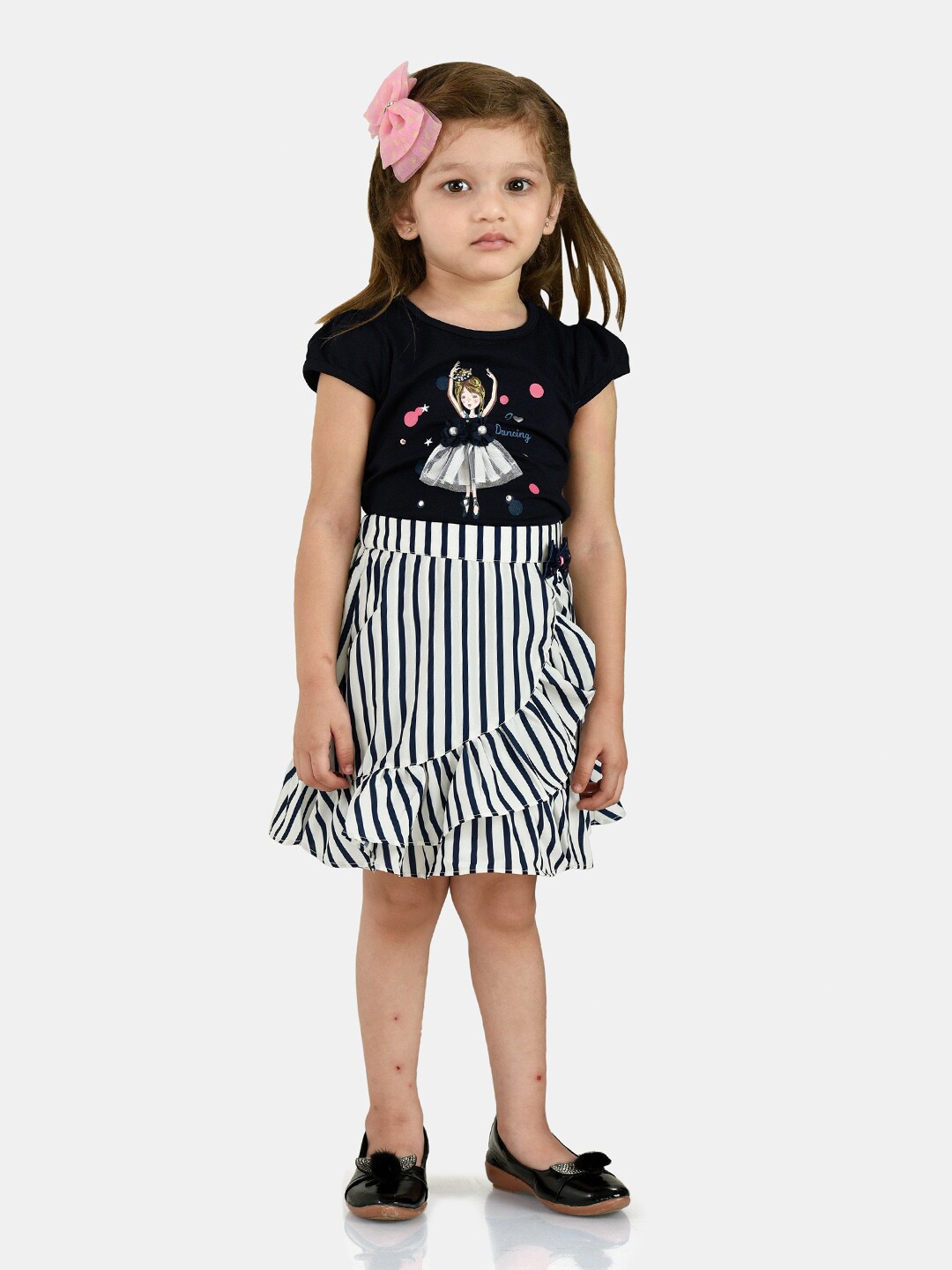

Peppermint Girls Navy Blue Striped clothing set