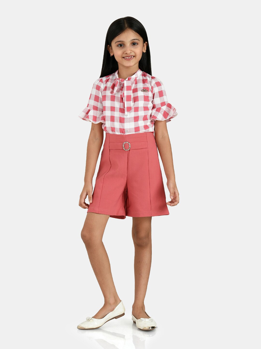 

Peppermint Girls Mauve & White Checked Top with Shorts