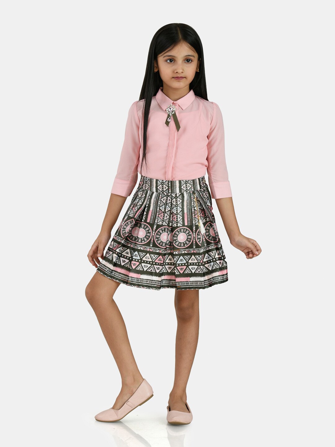 

Peppermint Girls Pink & Black Shirt with Skirt