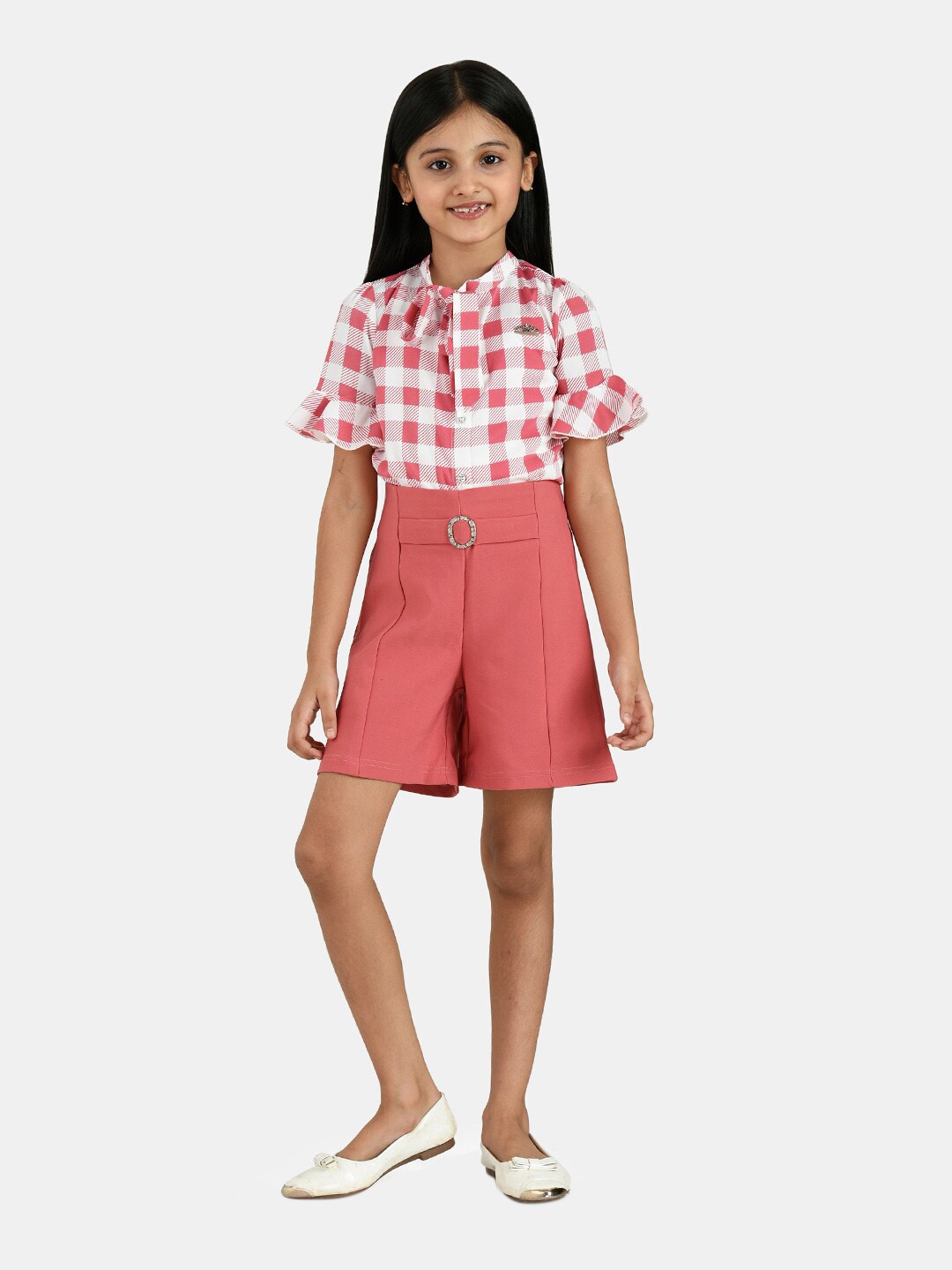 

Peppermint Girls Mauve & White Checked Top with Shorts