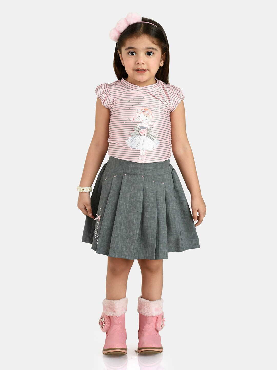 

Peppermint Girls Grey & Pink Striped Top with Skirt
