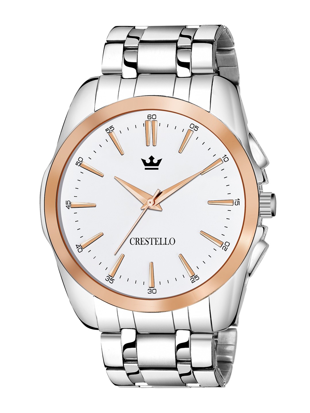 

CRESTELLO Men White Brass Dial & Silver Toned Stainless Steel Bracelet Style Straps Analogue Watch