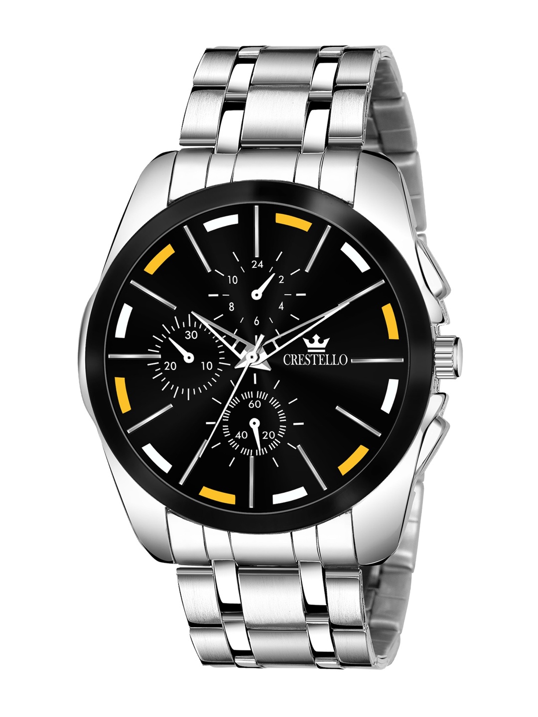 

CRESTELLO Men Black Brass Dial & Silver Toned Bracelet Style Straps Analogue Watch CR-G002-BLK