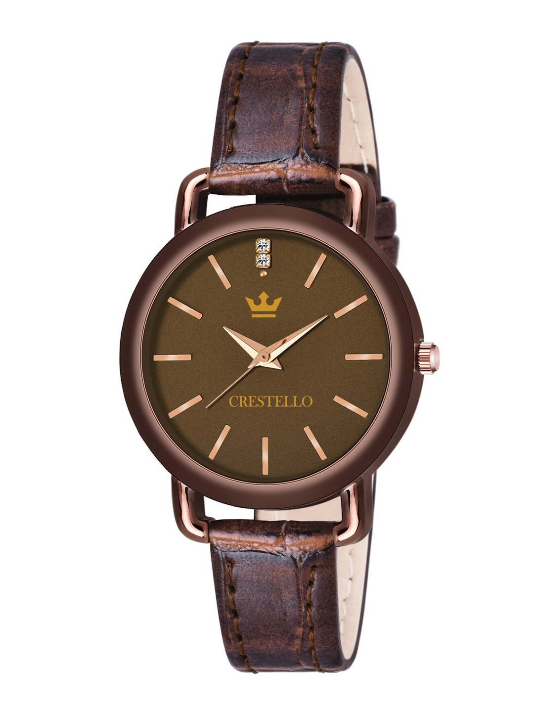 

CRESTELLO Women Brown Brass Dial & Brown Straps Analogue Watch