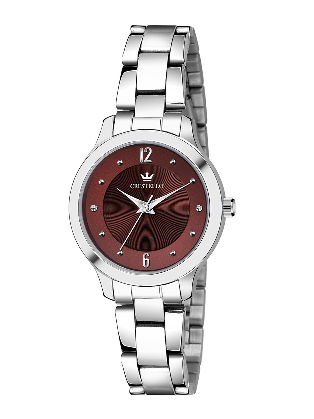 

CRESTELLO Women Brown Brass Embellished Dial & Silver Toned Analogue Watch