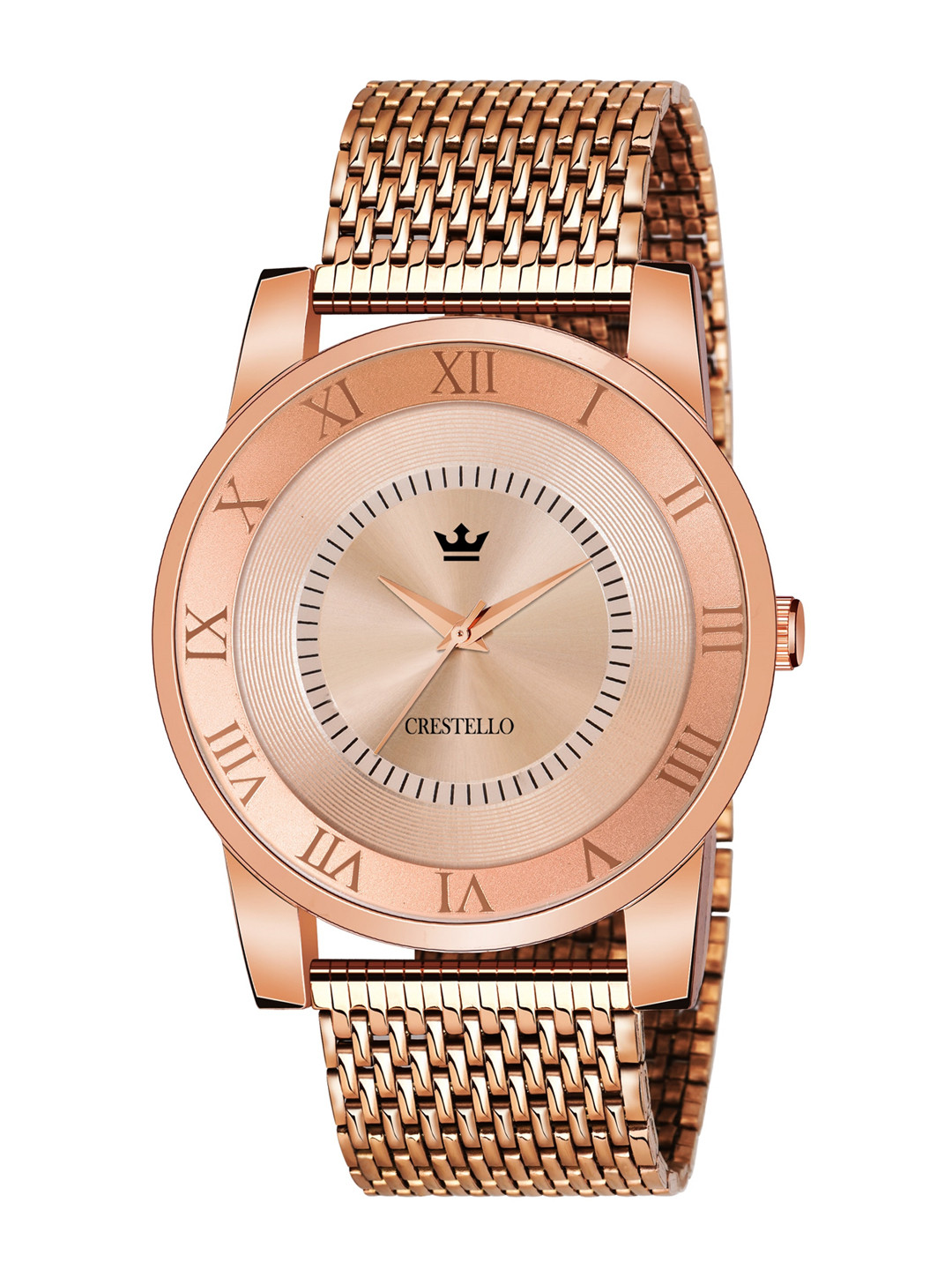 

CRESTELLO Men Rose Gold-Toned Brass Dial & Rose Gold Toned Bracelet Style Straps Analogue Watch