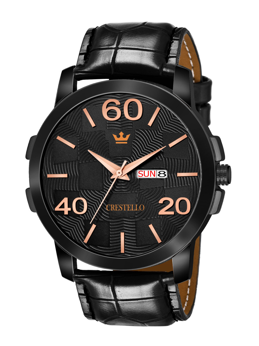 

CRESTELLO Men Black Brass Dial & Black Leather Straps Analogue Watch CR-BK05-BLK