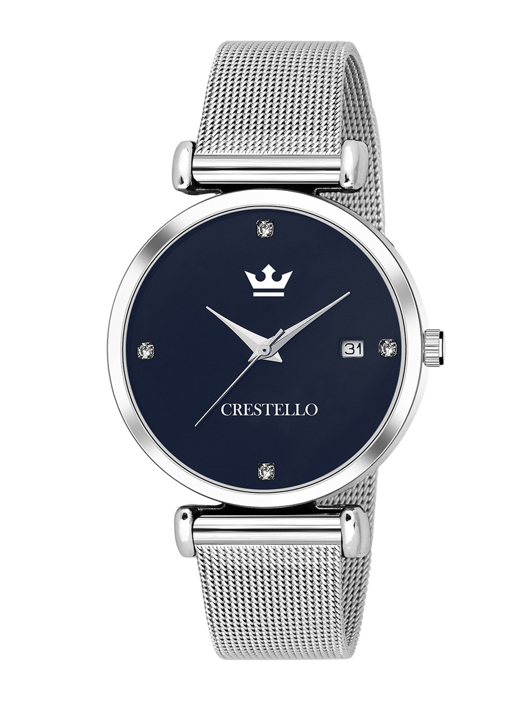 

CRESTELLO Woman Blue Brass Embellished Dial & Silver Toned Bracelet Style Straps Watch