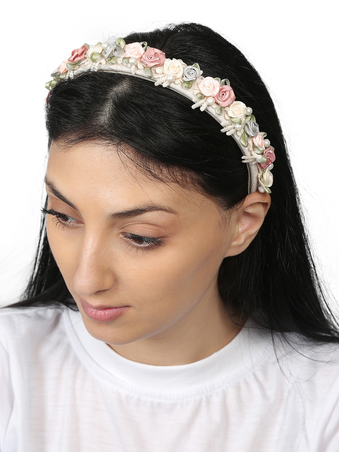 

KazarMax Girls Beige & Green Embellished Hairband