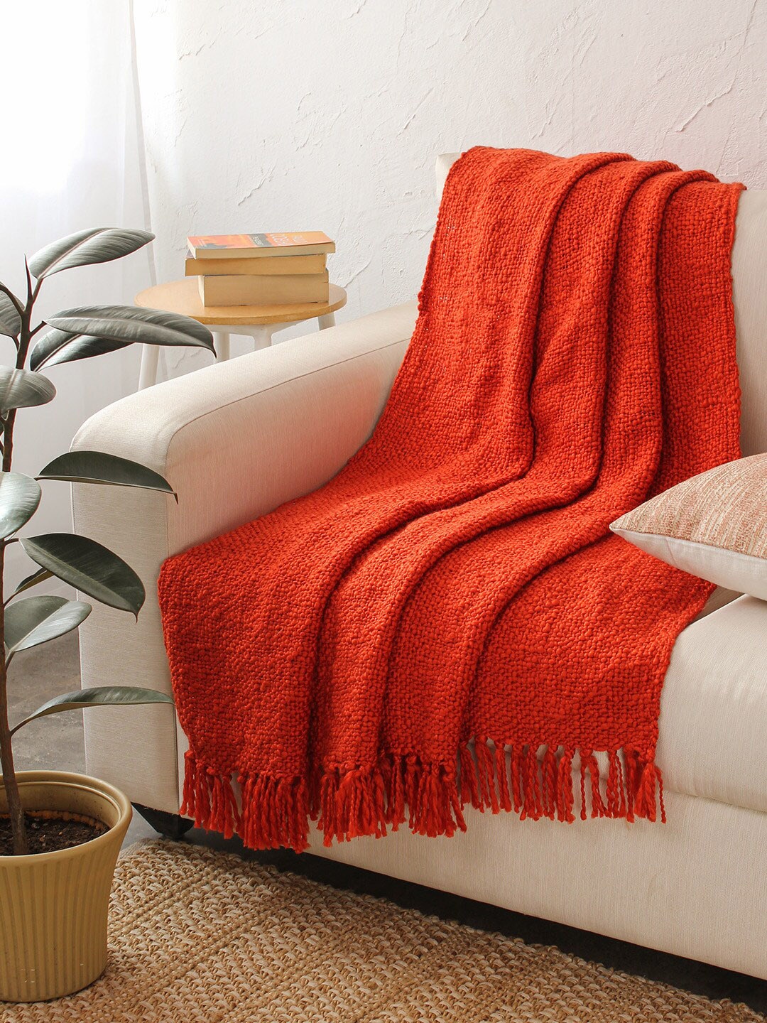 

House This Orange Self-Design Sofa Throw